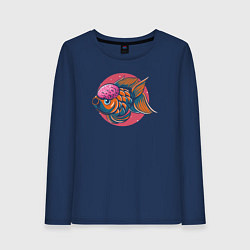 Лонгслив хлопковый женский Funny fish, цвет: тёмно-синий
