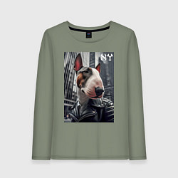 Женский лонгслив Dude bull terrier in New York - ai art