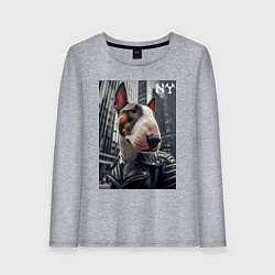 Лонгслив хлопковый женский Dude bull terrier in New York - ai art, цвет: меланж