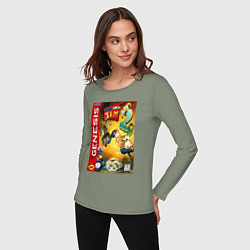 Лонгслив хлопковый женский Earth worm jim 2 cover, цвет: авокадо — фото 2
