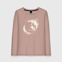 Лонгслив хлопковый женский Луна в космосе, цвет: пыльно-розовый