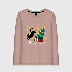 Женский лонгслив Кот и елка