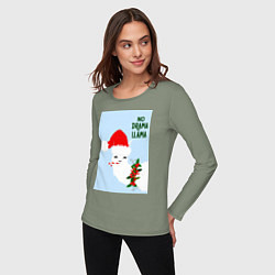 Лонгслив хлопковый женский Лама Санта Клаус no drama llama, цвет: авокадо — фото 2
