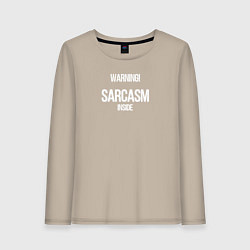 Лонгслив хлопковый женский Внимание - сарказм внутри, цвет: миндальный