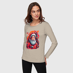 Лонгслив хлопковый женский Санта Клаус, цвет: миндальный — фото 2