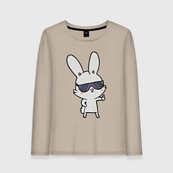 Лонгслив хлопковый женский Заяц в очках, цвет: миндальный