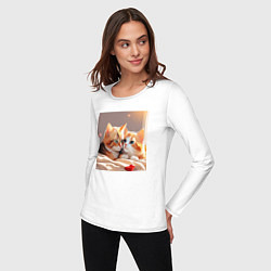 Лонгслив хлопковый женский Кошки и сердечки, цвет: белый — фото 2