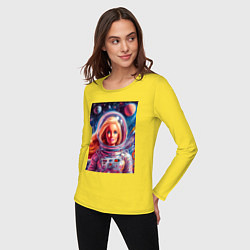 Лонгслив хлопковый женский Красавица Барби в космосе - нейросеть, цвет: желтый — фото 2