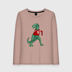 Женский лонгслив Динозавр в новогоднем свитере