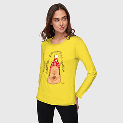 Лонгслив хлопковый женский Спокойный капибара: я збагоен, цвет: желтый — фото 2