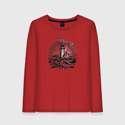 Лонгслив хлопковый женский Море и маяк, цвет: красный