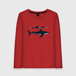Лонгслив хлопковый женский Акула в профиль, цвет: красный