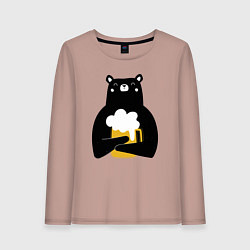 Женский лонгслив Мишка с кружкой пива