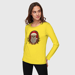 Лонгслив хлопковый женский Санта череп, цвет: желтый — фото 2