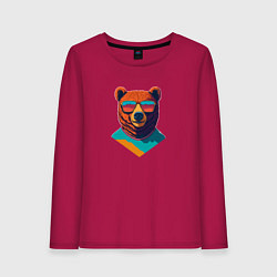 Лонгслив хлопковый женский Медведь в солнечных очках, цвет: маджента
