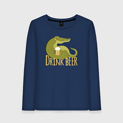 Женский лонгслив Крокодил пьёт пиво