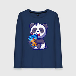 Лонгслив хлопковый женский Панда с напитком, цвет: тёмно-синий