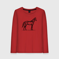 Лонгслив хлопковый женский Лошадь в профиль, цвет: красный
