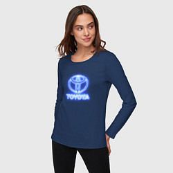 Лонгслив хлопковый женский Toyota neon, цвет: тёмно-синий — фото 2
