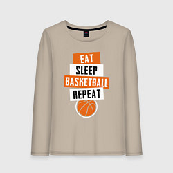 Лонгслив хлопковый женский Eat sleep basketball, цвет: миндальный