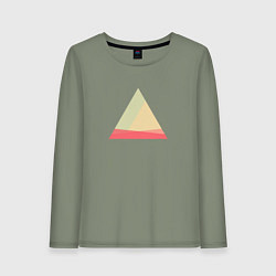 Лонгслив хлопковый женский Абстрактные цветные треугольники, цвет: авокадо