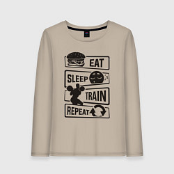Лонгслив хлопковый женский Есть спать тренироваться, цвет: миндальный