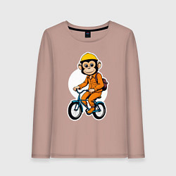 Лонгслив хлопковый женский Обезьяна на велосипеде, цвет: пыльно-розовый