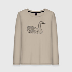Лонгслив хлопковый женский Гусь плавает, цвет: миндальный