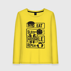 Лонгслив хлопковый женский Eat sleep hardstyle, цвет: желтый