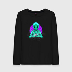 Лонгслив хлопковый женский Инопланетянин с масонским знаком, цвет: черный