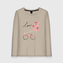 Женский лонгслив Велосипед с сердечками и цветами