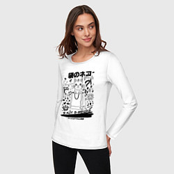 Лонгслив хлопковый женский MoMo - кот в мешке белый, цвет: белый — фото 2