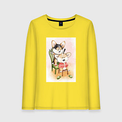 Лонгслив хлопковый женский Корги парикмахер, цвет: желтый