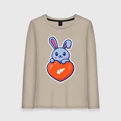Лонгслив хлопковый женский Кролик и сердечко, цвет: миндальный