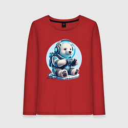Лонгслив хлопковый женский Белый медвежонок - кибер спорт, цвет: красный
