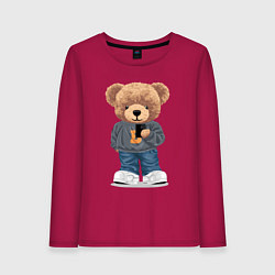 Лонгслив хлопковый женский Плюшевый медвежонок делает селфи, цвет: маджента