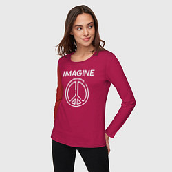 Лонгслив хлопковый женский Imagine peace, цвет: маджента — фото 2