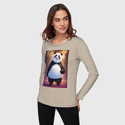 Лонгслив хлопковый женский Панда в свитере под салютом - ai art, цвет: миндальный — фото 2