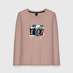 Лонгслив хлопковый женский Фотоаппарат акварель, цвет: пыльно-розовый
