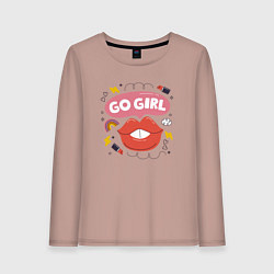 Лонгслив хлопковый женский Go girl lips, цвет: пыльно-розовый