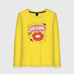 Лонгслив хлопковый женский Go girl lips, цвет: желтый