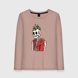 Лонгслив хлопковый женский Скелет панк, цвет: пыльно-розовый