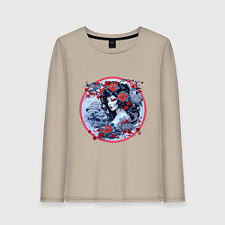 Лонгслив хлопковый женский Ирезуми-девушка, цвет: миндальный