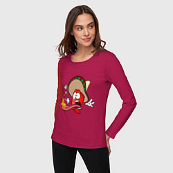Лонгслив хлопковый женский Горячий мексиканский перец, цвет: маджента — фото 2