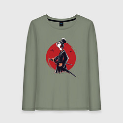 Лонгслив хлопковый женский Девушка самурай в маске, цвет: авокадо