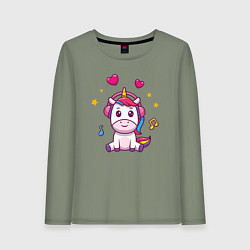 Женский лонгслив Единорог в наушниках