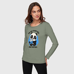 Лонгслив хлопковый женский Панда с молоком, цвет: авокадо — фото 2