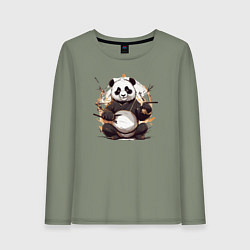 Лонгслив хлопковый женский Спокойствие панды, цвет: авокадо