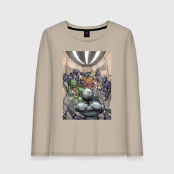 Лонгслив хлопковый женский Драка с ниндзя, цвет: миндальный