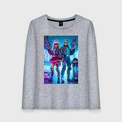 Лонгслив хлопковый женский Ken and Barbie - cyberpunk ai art, цвет: меланж